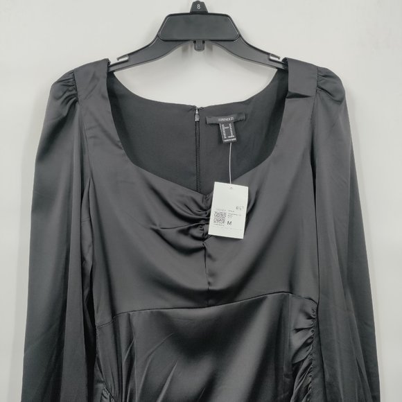 Forever 21 Satin Ruched Mini Dress Black, Medium - Picture 3 of 11